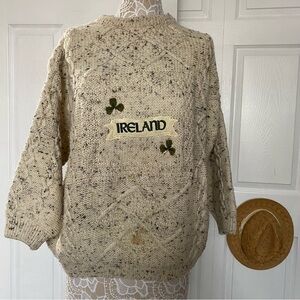 Quill’s Woolen Market Ireland Pure Wool cream cable sweater unisex no size tag